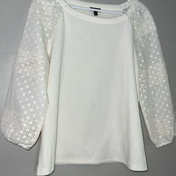 Talbots Petite Eyelet Sleeve Peasant Top - Picture 3 of 8